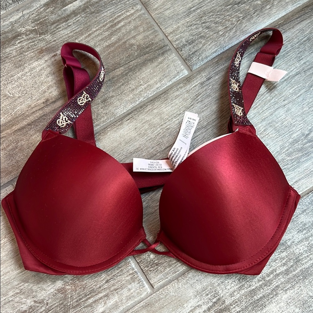 VS Burgundy push-up Bra with rhinestone Accents